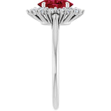 Oval Lab-Grown Ruby Halo Ring with Diamond Accents in Gold