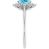 Oval Aquamarine Halo Ring with Diamond Accents in Platinum