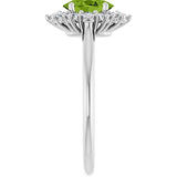Oval Peridot Halo Ring with Diamond Accents in Gold and Platinum