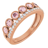 Round Pink Mandganite & Diamond Stackable Ring in Rose Gold