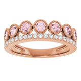 Round Pink Mandganite & Diamond Stackable Ring in Rose Gold