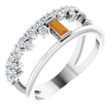 Straight Baguette Citrine & Diamond Ring in White Gold