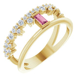 Straight Baguette Pink Tourmaline & Diamond Ring in Yellow Gold