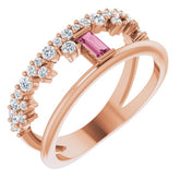 Straight Baguette Pink Tourmaline & Diamond Ring in Rose Gold