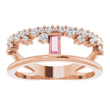 Straight Baguette Pink Tourmaline & Diamond Ring in Rose Gold