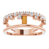 Straight Baguette Citrine & Diamond Ring in Rose Gold