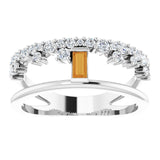 Straight Baguette Citrine & Diamond Ring in White Gold