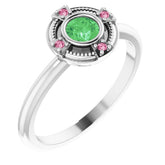 Round Tsavandite Garnet Symbols Ring in Gold and Platinum