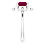 Square Rhodolite Garnet Accented Ring with Diamond Accents in Platinum