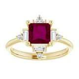 Square Rhodolite Garnet & Diamond Accented Ring in Yellow Gold