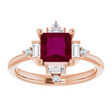 Square Rhodolite Garnet & Diamond Accented Ring in Rose Gold