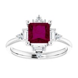 Square Rhodolite Garnet & Diamond Accented Ring in White Gold