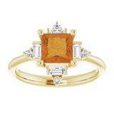 Square Citrine & Diamond Accented Ring in Gold and Platinum
