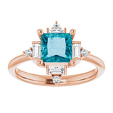 Square London Blue Topaz & Diamond Accented Ring in Rose Gold