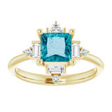 Square London Blue Topaz & Diamond Accented Ring in Yellow Gold