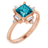 Square London Blue Topaz & Diamond Accented Ring in Rose Gold