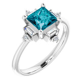 Square London Blue Topaz & Diamond Accented Ring in White Gold