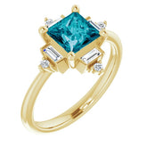 Square London Blue Topaz & Diamond Accented Ring in Yellow Gold