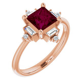 Square Rhodolite Garnet & Diamond Accented Ring in Rose Gold