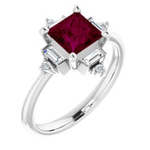 Square Rhodolite Garnet Accented Ring with Diamond Accents in Platinum