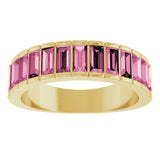 Straight Baguette Pink Tourmaline Multi Stone Ring in Yellow Gold