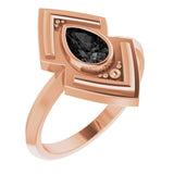 Pear Black Onyx Cabochon Ring in Gold and Platinum