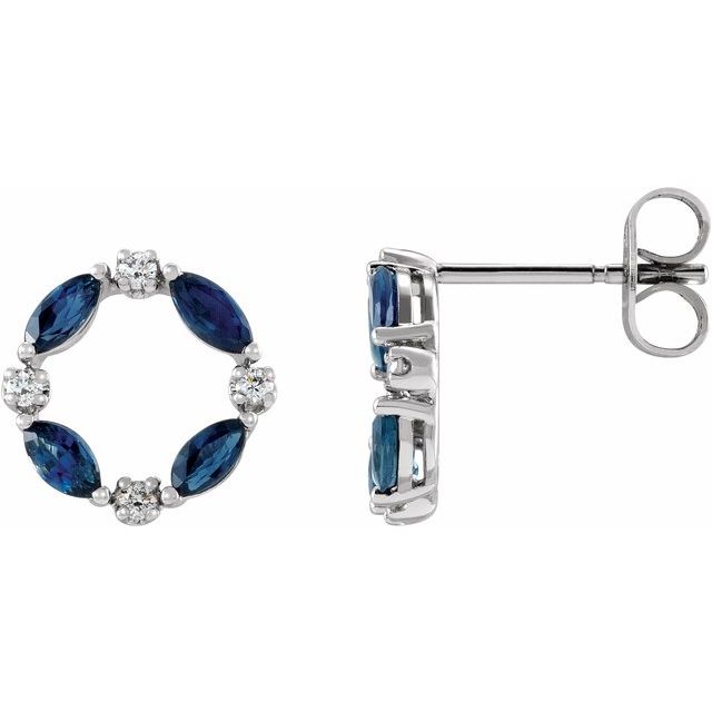 Blue Sapphire & Diamond Marquise Stud Earrings in Gold and Platinum