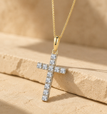 Lab Diamond Cross Necklace Pendant 0.22ct in 18K Gold Vermeil