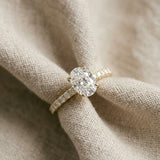 Oval 2.55ct Hidden Halo Lab Diamond Engagement Ring With Side Stones in 18K Gold