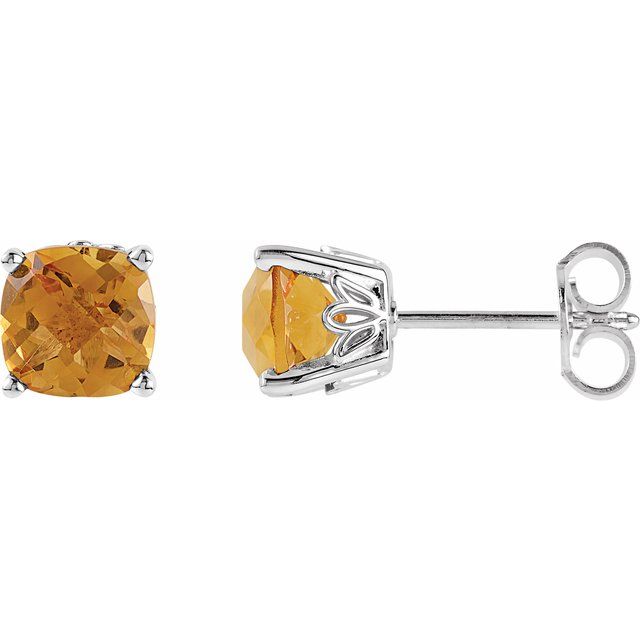 Citrine Cushion Stud Earrings in Gold and Platinum