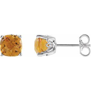 Citrine Cushion Stud Earrings in Gold and Platinum