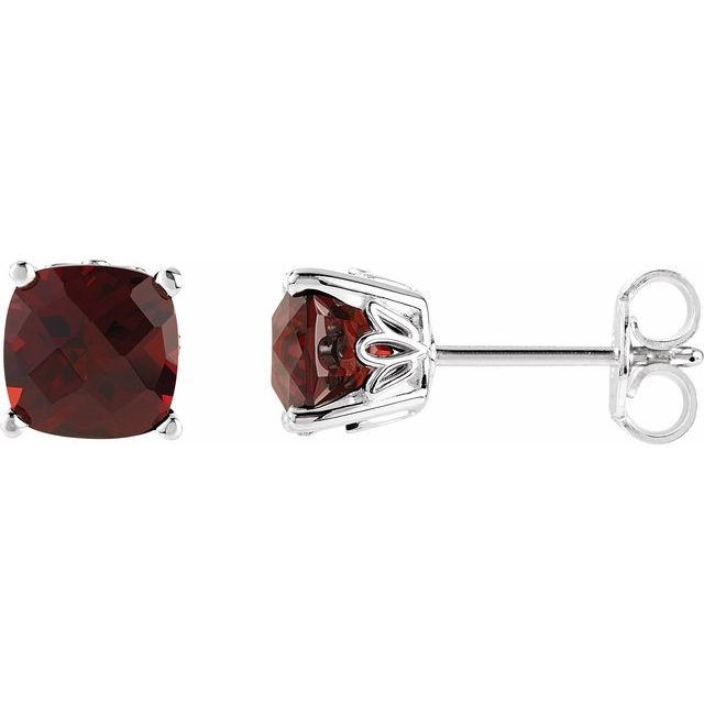 Mozambique Garnet Cushion Stud Earrings in Gold and Platinum
