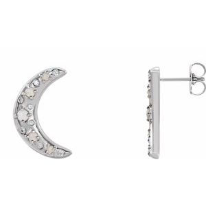 White Opal & Diamond Round Stud Earrings in Gold and Platinum
