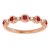 Round Ruby Stackable Ring with Diamond Accents in Gold