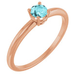 Round Blue Zircon Solitaire Ring in Rose Gold