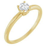 Round White Sapphire Solitaire Ring in Yellow Gold