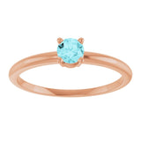 Round Blue Zircon Solitaire Ring in Rose Gold