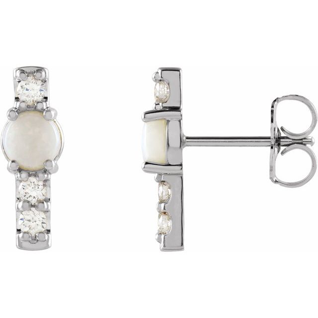 Ethiopian Opal & Diamond Round Bar Earrings in Gold and Platinum