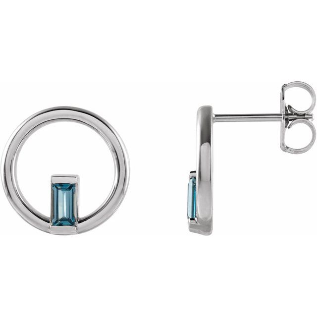 London Blue Topaz Baguette Stud Earrings in Gold and Platinum