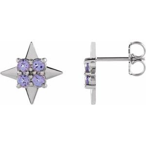 Tanzanite Round Stud Earrings in Gold and Platinum