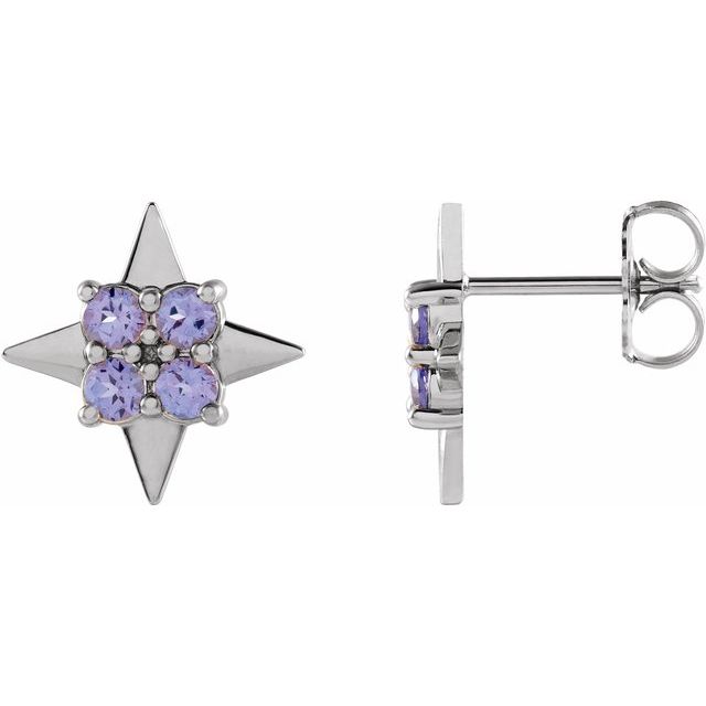 Tanzanite Round Stud Earrings in Gold and Platinum