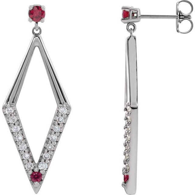 Ruby & Diamond Round Geometric Stud Earrings in Gold and Platinum