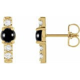 Black Onyx & Diamond Round Bar Earrings in Gold and Platinum