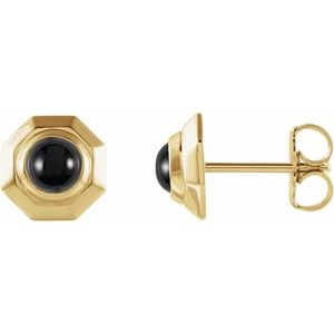 Black Onyx Round Geometric Stud Earrings in Gold and Platinum