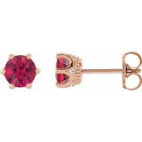 Ruby & Diamond Round Crown Stud Earrings in Gold and Platinum