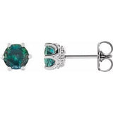 Alexandrite & Diamond Round Crown Stud Earrings in Gold and Platinum