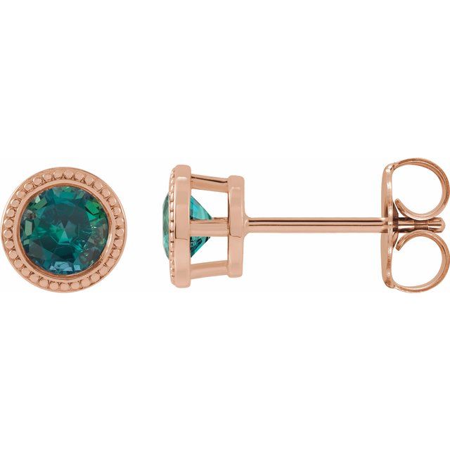 Alexandrite Round Bezel-Set Stud Earrings in Gold and Platinum
