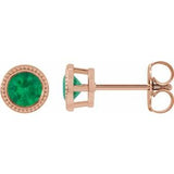 Emerald Round Bezel-Set Stud Earrings in Gold and Platinum