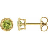Peridot Round Bezel-Set Stud Earrings in Gold and Platinum