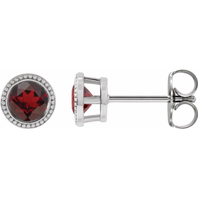 Mozambique Garnet Round Bezel-Set Stud Earrings in Gold and Platinum